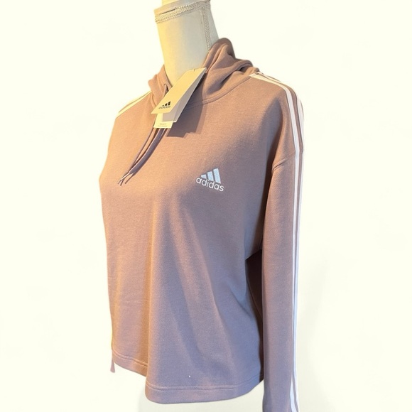 ADIDAS-ESSENTIALS 3-STRIPES FRENCH TERRY CROP HOODIE, NEW - Picture 2 of 4